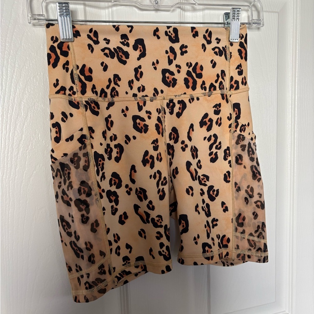 Fabletics Tan Leopard Print Bike Shorts - Picture 2 of 3